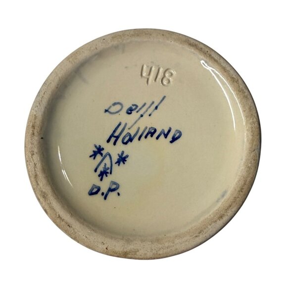 De Delftse Pauw 4.5" Vase Hand-Painted Ceramic With Brass Rim 418 Holland RARE - Picture 2 of 13